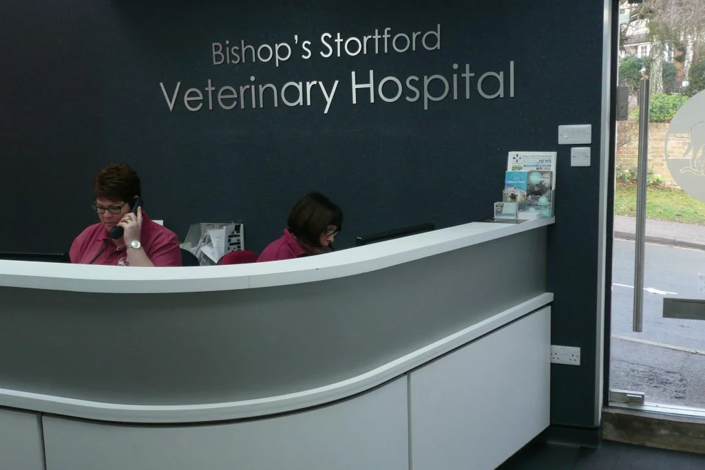 Reception desk at Bishop’s Stortford Veterinary Hospital on Rye Street