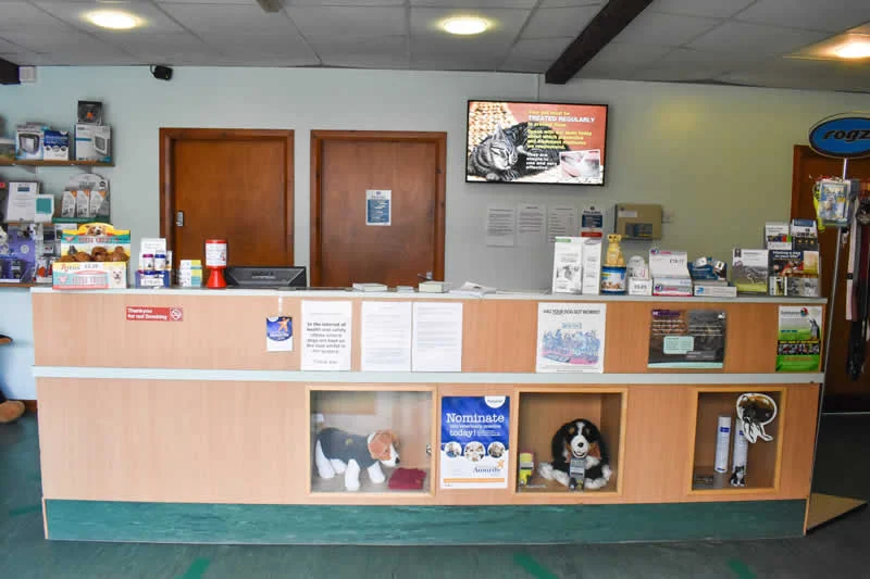 Reception desk at Holme Veterinary Centre in Honley