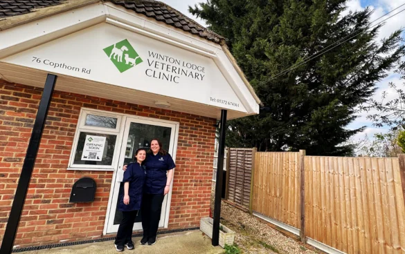 Winton Lodge Veterinary Clinic team outside the Copthorne Road surgery in Leatherhead