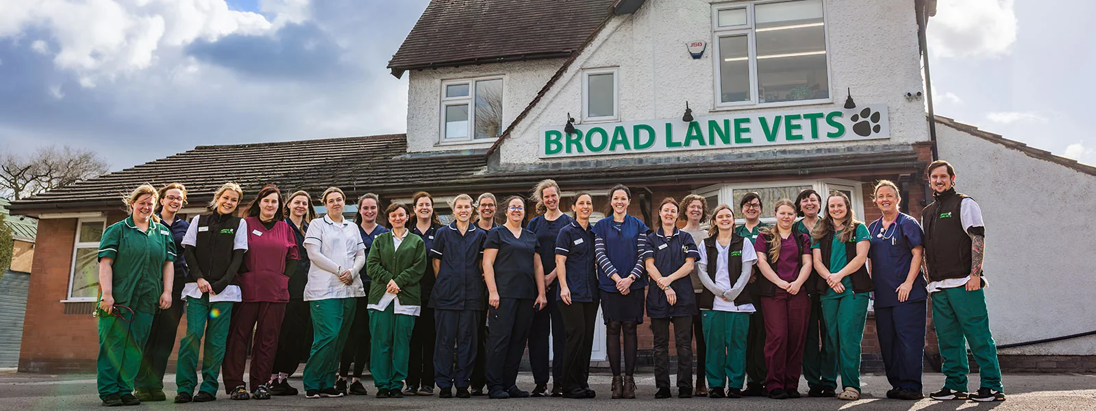 Broad Lane Vets team outside the Broad Lane practice in Coventry