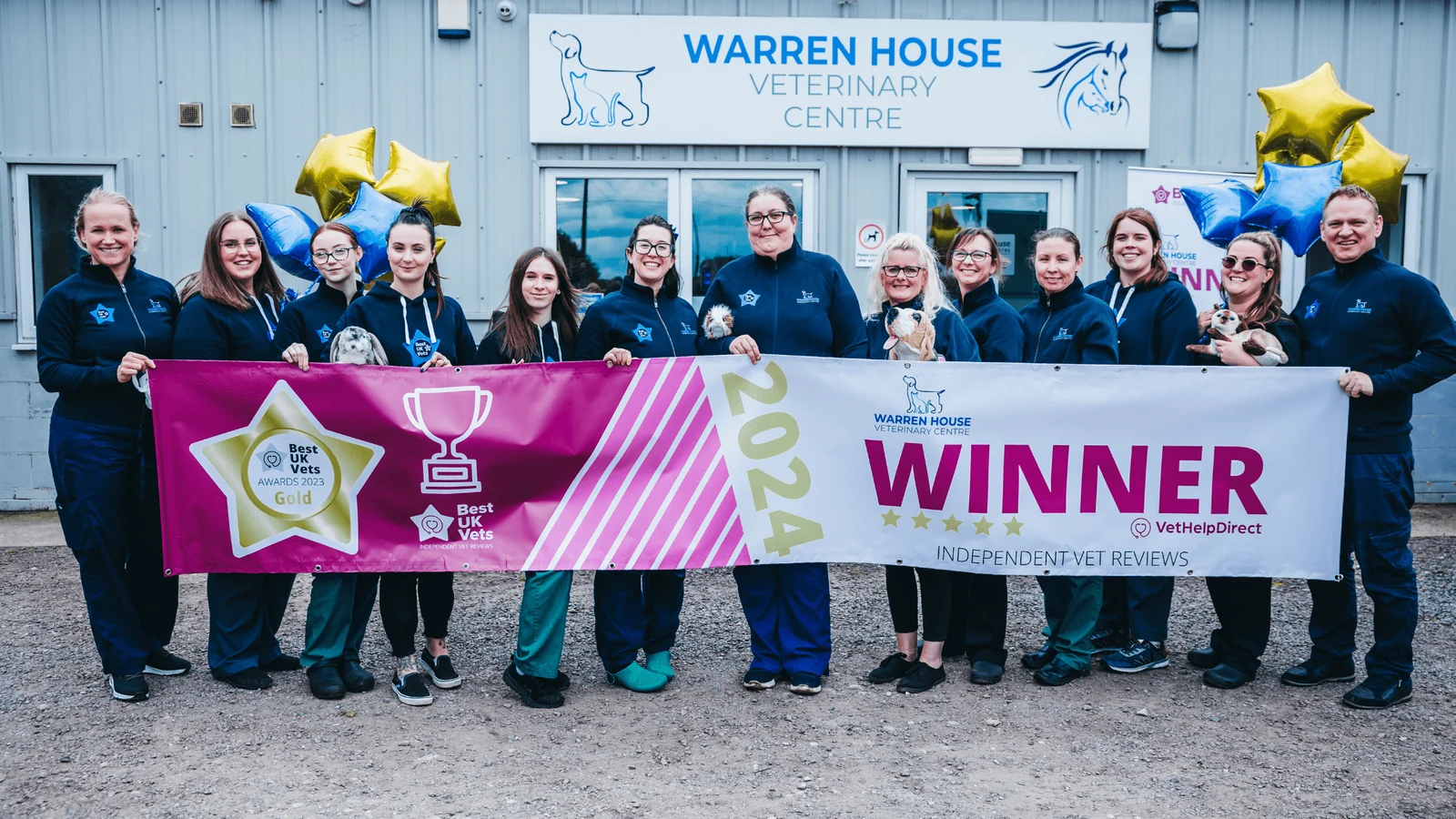 Warren House Veterinary Centre team outside the practice