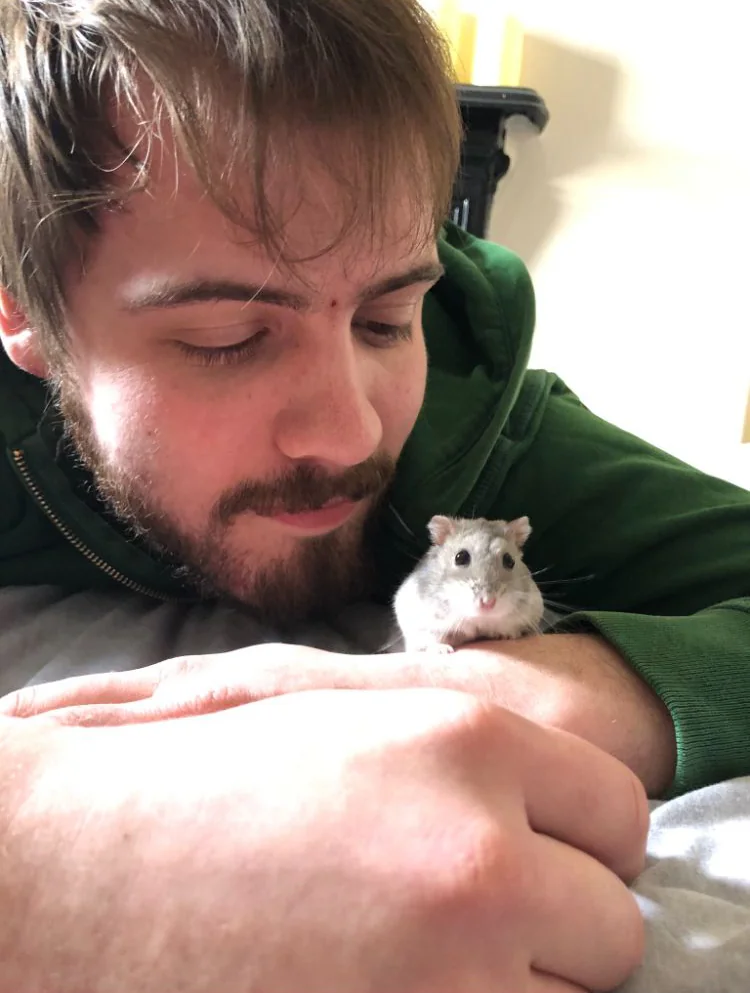 Garvey Vets veterinarian Jack Garvey with a hamster