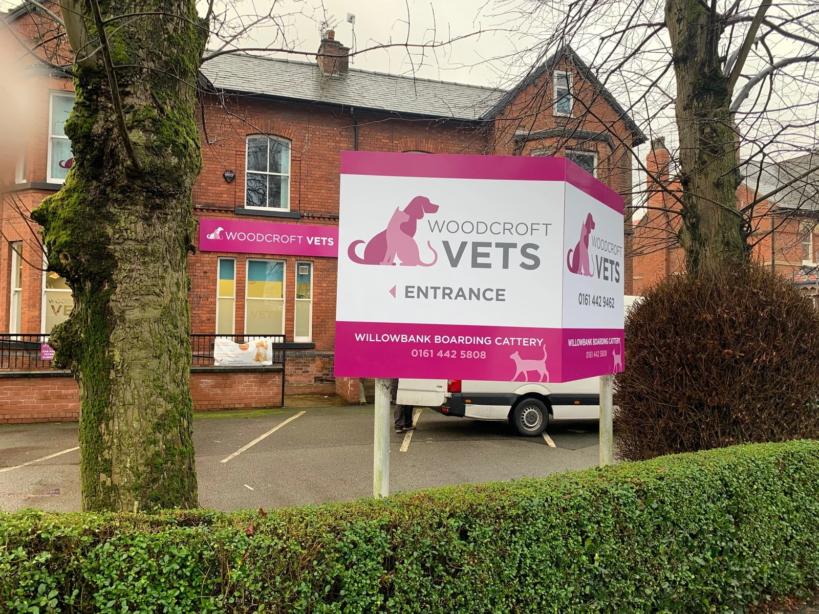 Exterior and entrance of Woodcroft Vets, Heaton Moor