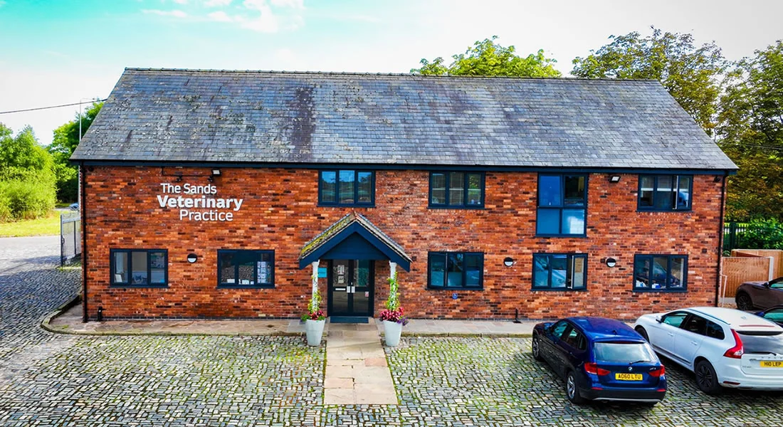 Rural brick building of The Sands Veterinary Practice