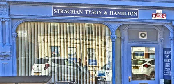 Strachan Veterinary Practice blue shopfront on Front Street in Tynemouth