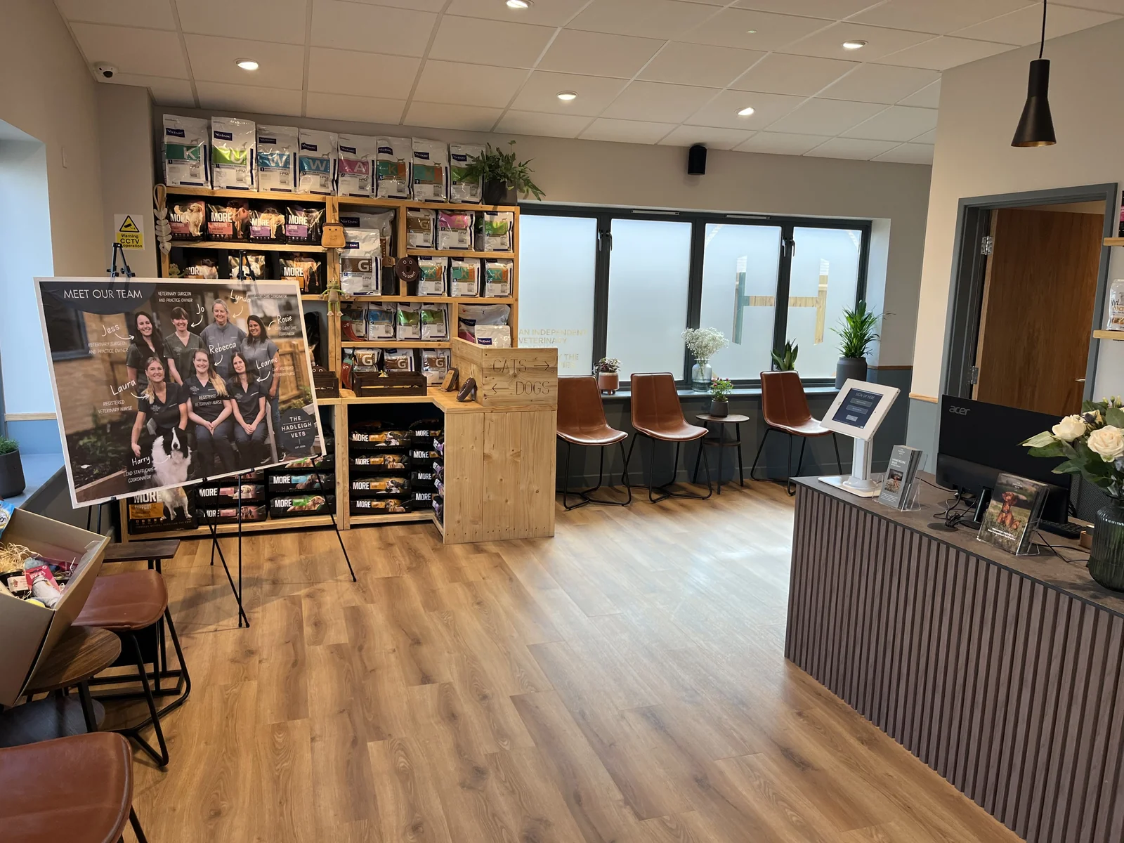 The Hadleigh Vets reception and waiting area on Crockatt Road