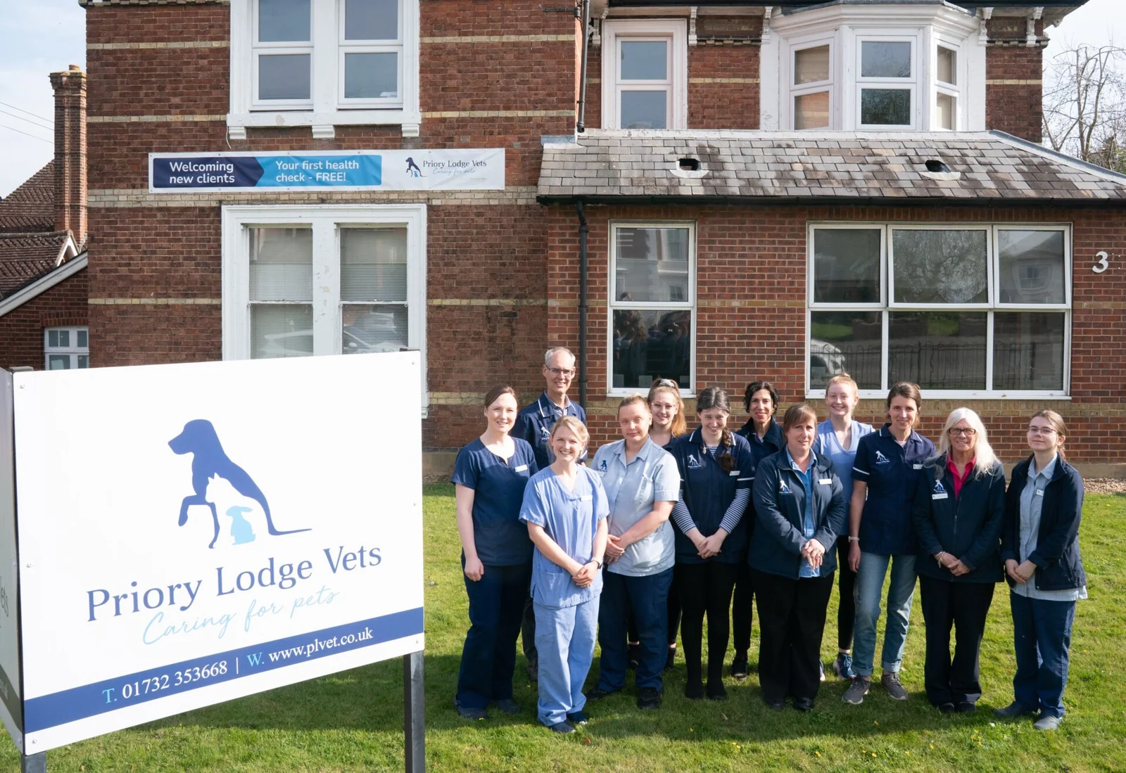 Priory Lodge Vets team outside the practice building