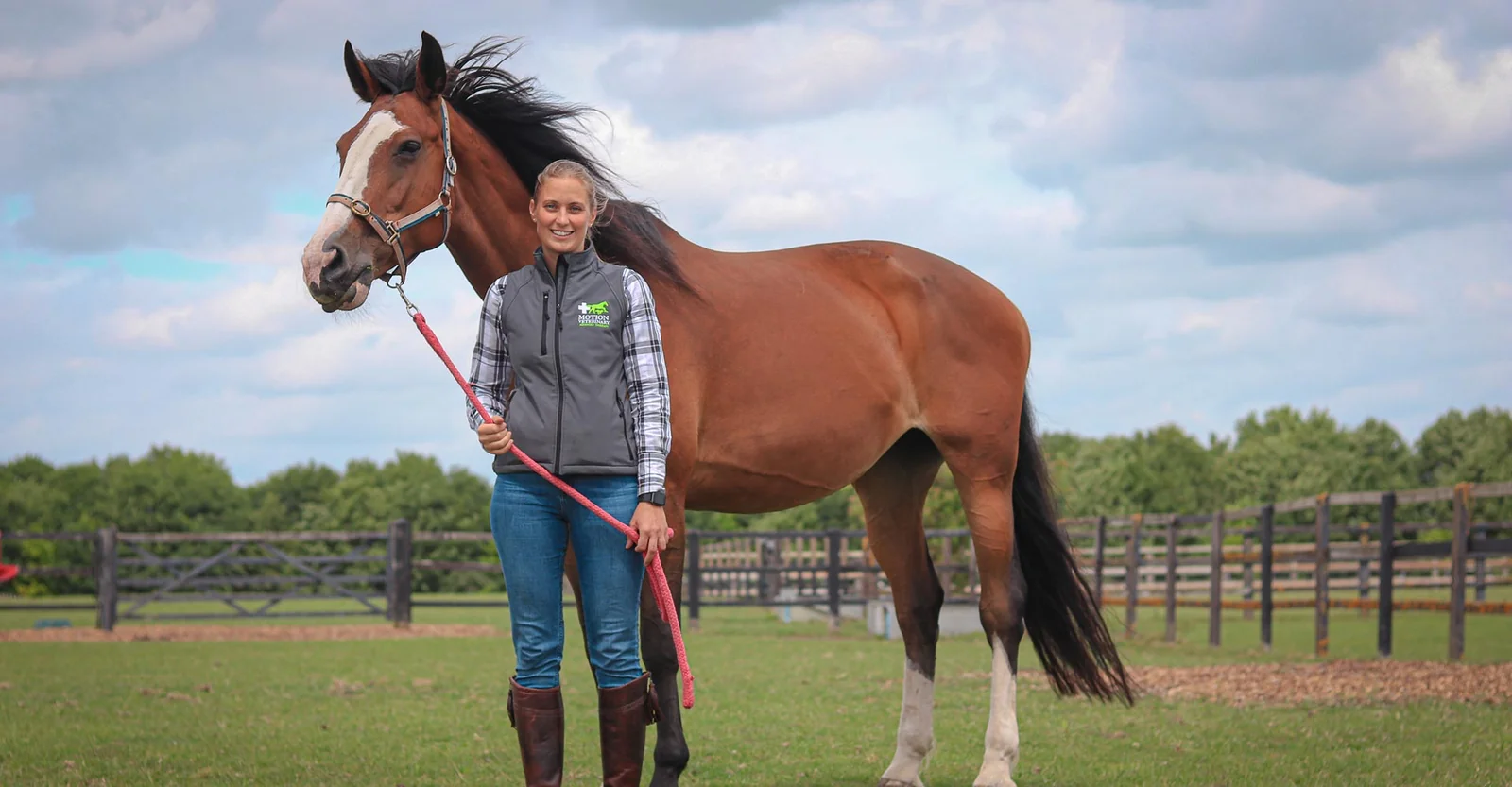 Motion Veterinary founder Manuela Slamanig with a horse near Newmarket