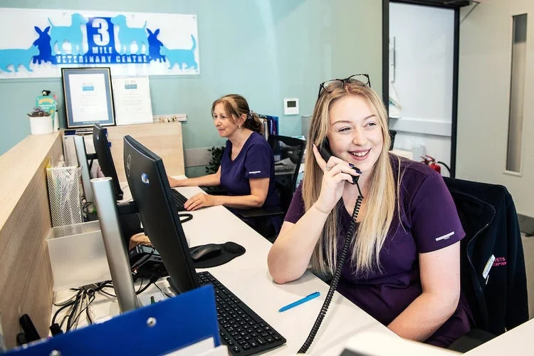 Reception team at 3 Mile Veterinary Centre in Glasgow