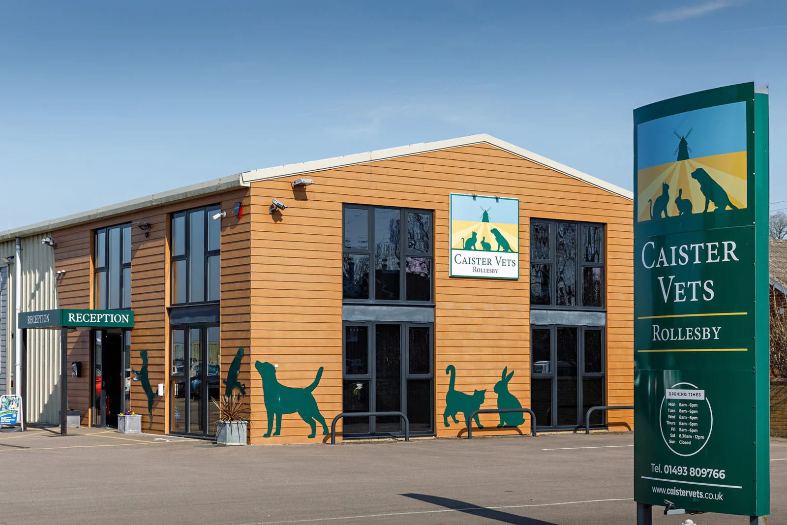 Caister Vets Rollesby clinic exterior and entrance sign