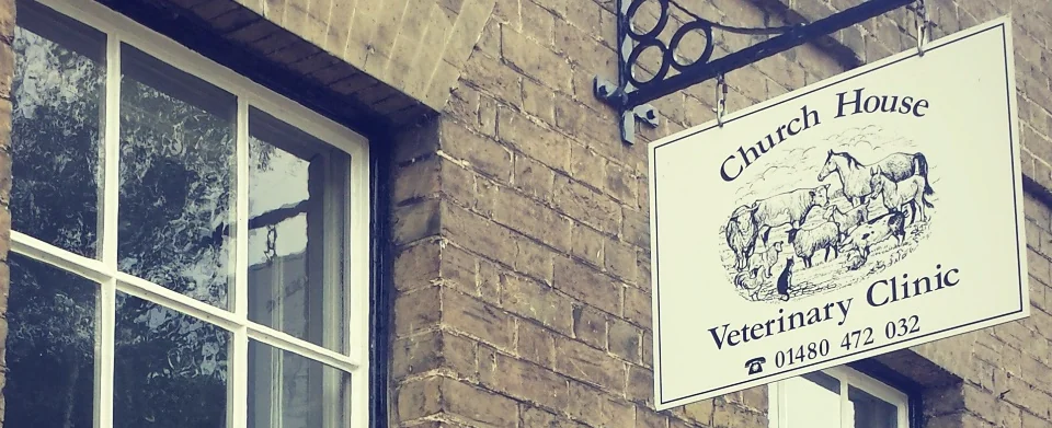 Church House Veterinary Clinic sign and exterior in St Neots