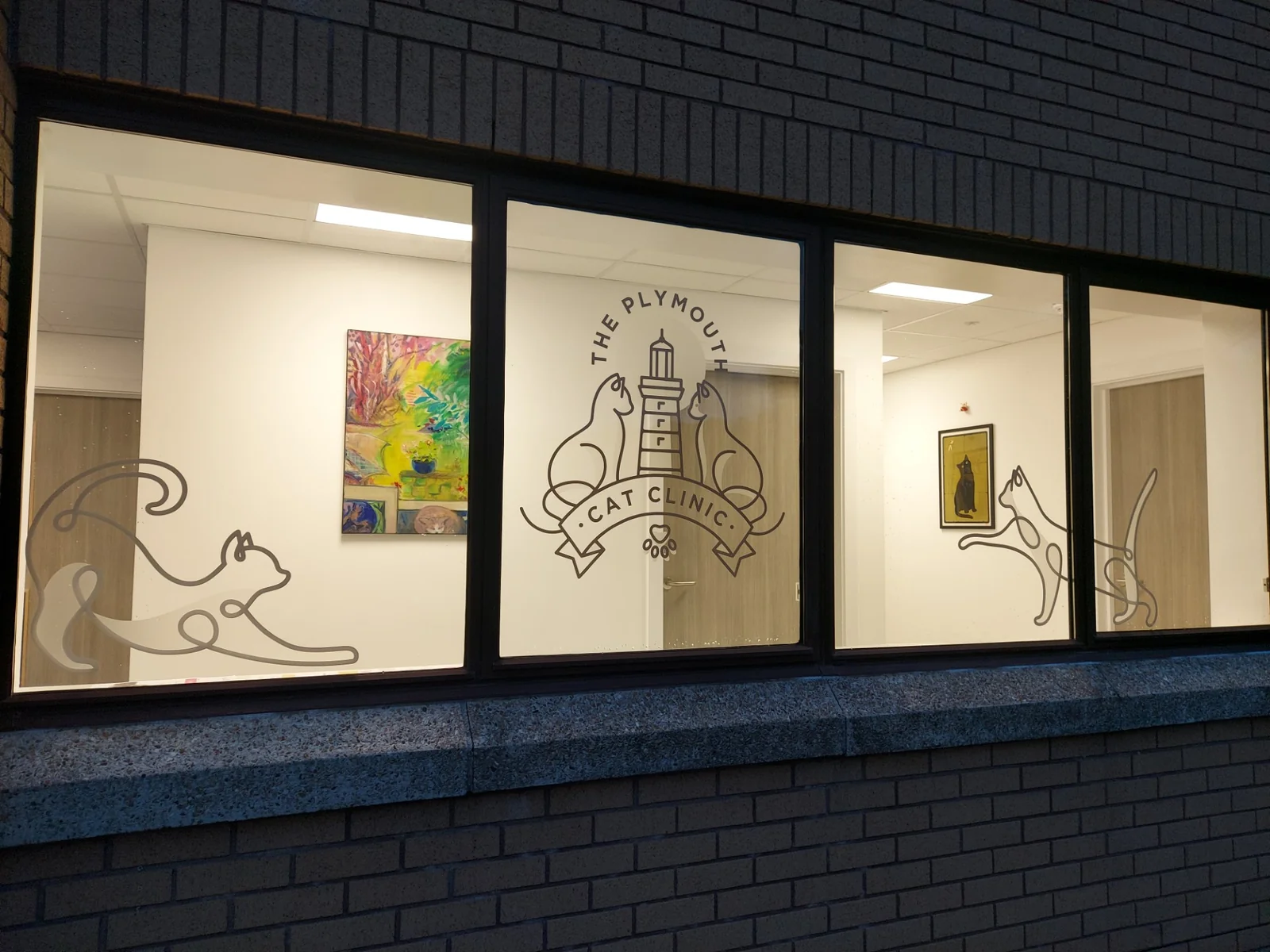Exterior windows and entrance of The Plymouth Cat Clinic