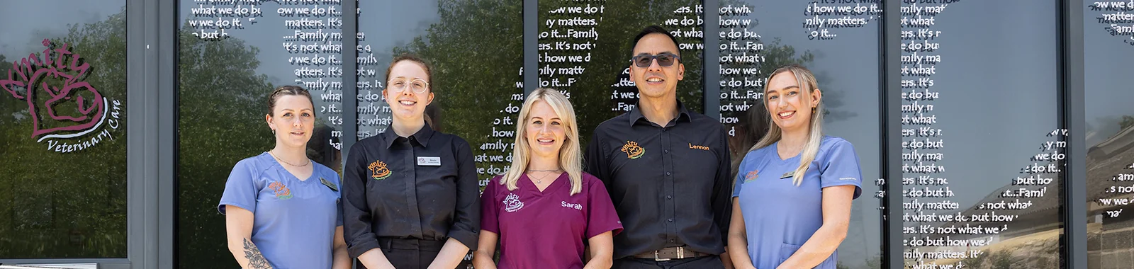 Amity Veterinary Care team outside the practice in Newton Abbot