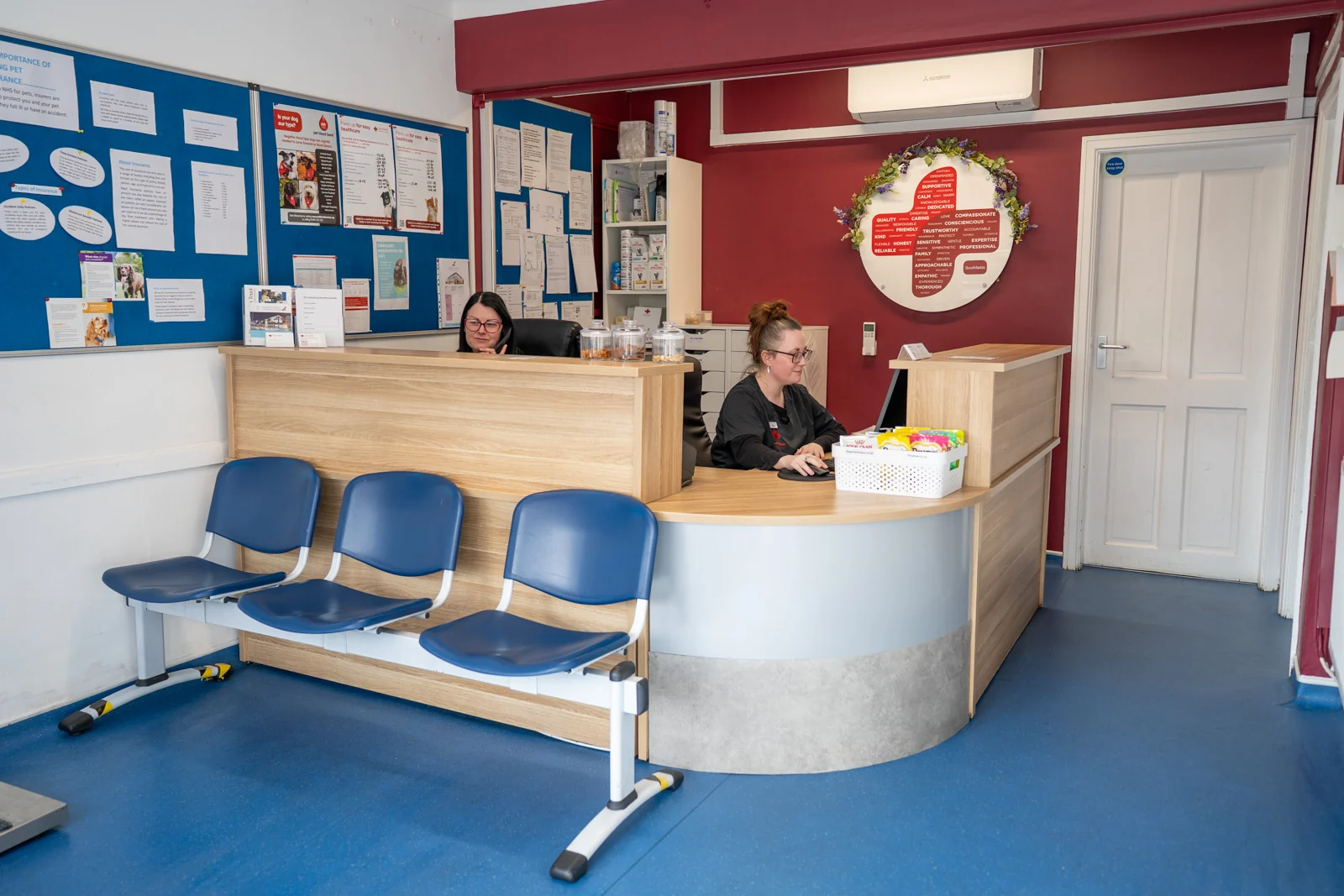 Reception and waiting area at Southfields Veterinary Surgery